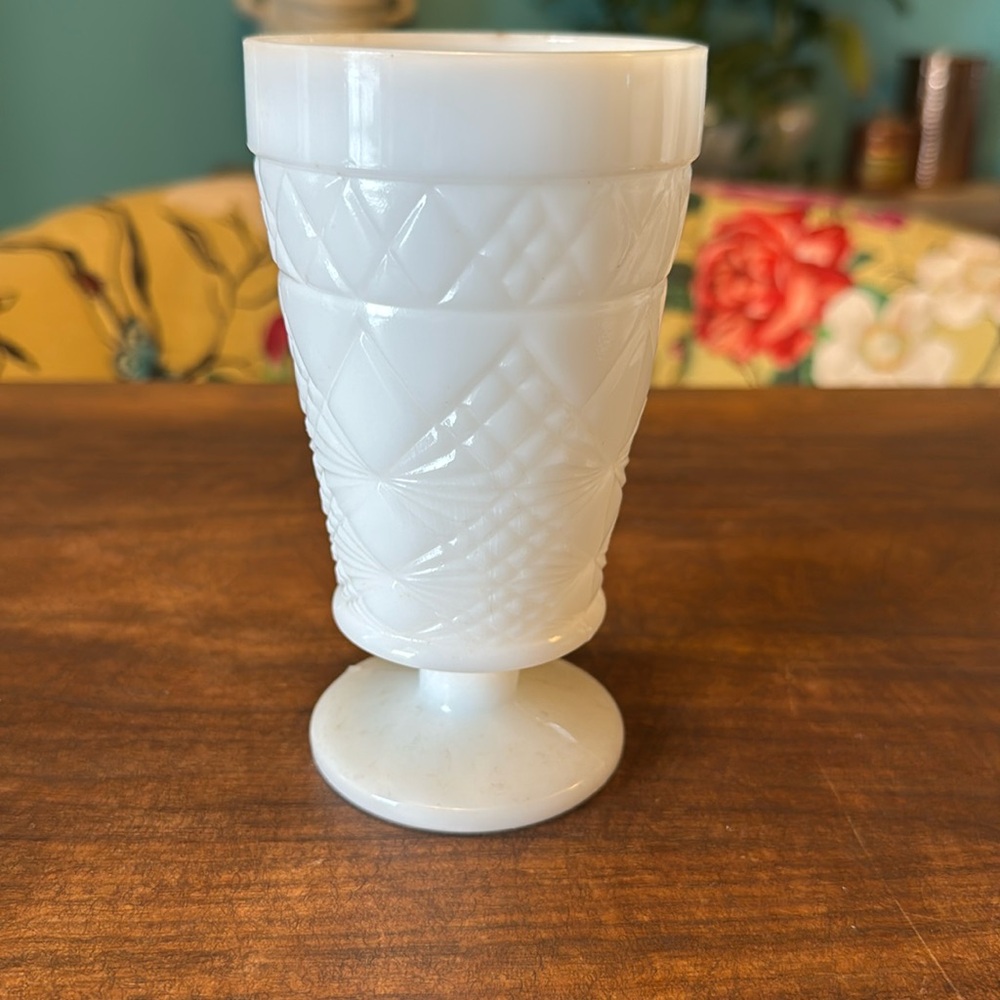 Milk Glass Vase/Goblet - 1950s Hazel Atlas Gothic Pattern!